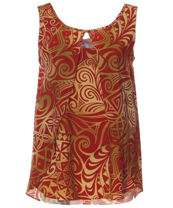 Tank Top Blouse Front Overlay Cutout Tribal Rust