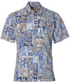 Tapa Honu Mosaic Dress Aloha Shirt Blue RJC