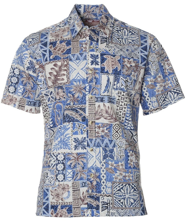 Tapa Honu Mosaic Dress Aloha Shirt Blue RJC