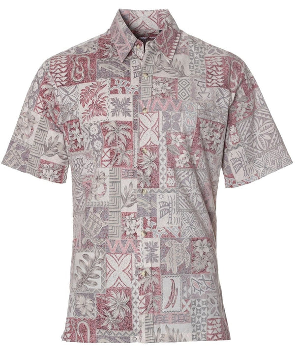 Tapa Honu Mosaic Dress Aloha Shirt Red RJC
