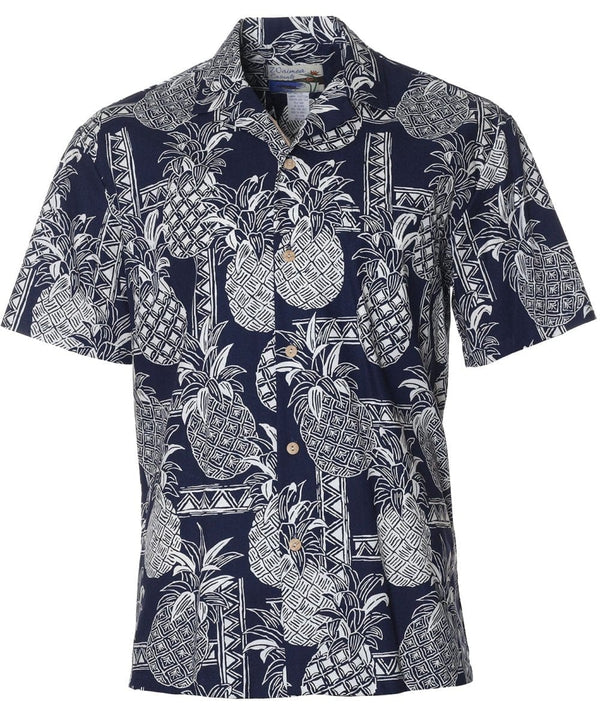 Tapa Pineapples Hawaiian Shirt Waimea Casuals Navy