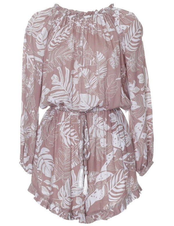 Taupe Romper 3/4 Sleeve Off Shoulder Zoe w/Lace Trim