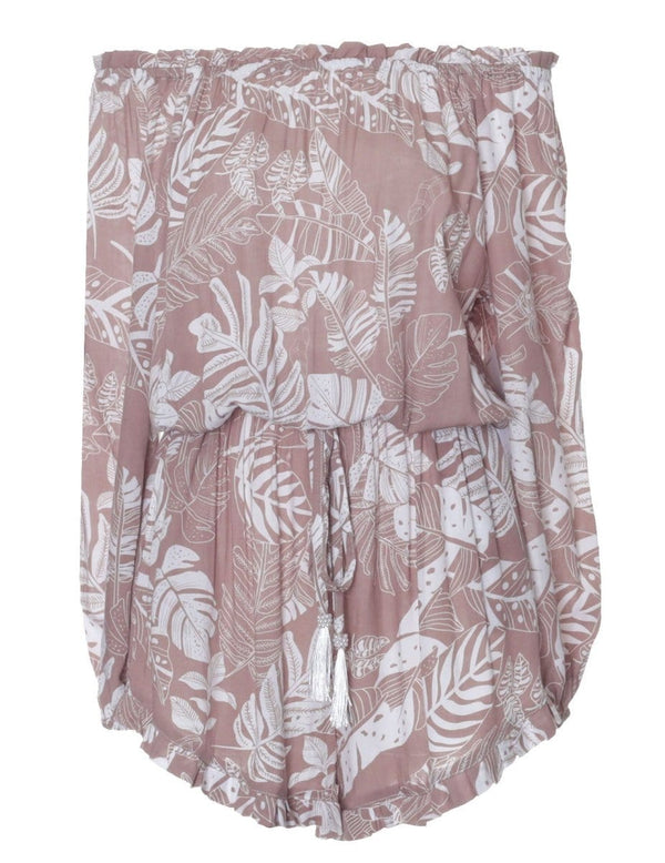 Taupe Romper 3/4 Sleeve Off Shoulder Zoe w/Lace Trim