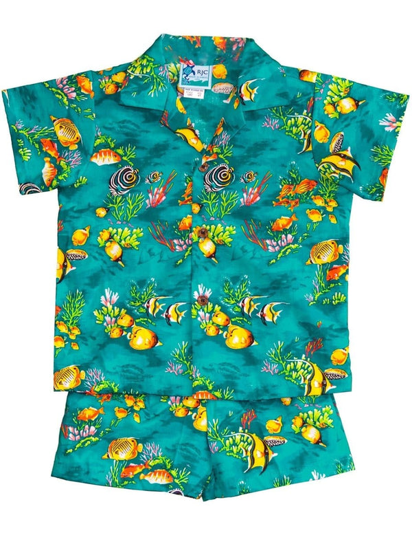 Toddler Boy's Clothes 2 Piece Cabana Set Fish Explorer Jade
