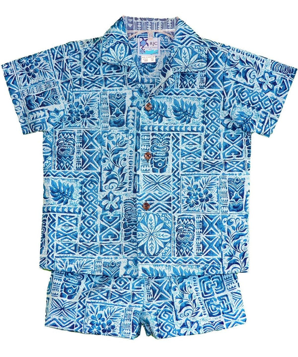Toddler Boy's Hawaiian Clothes Set Kalaka Tribal Blue