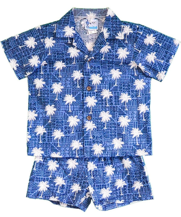 Toddler Boy's Hawaiian Clothes Set Mini Palms Navy