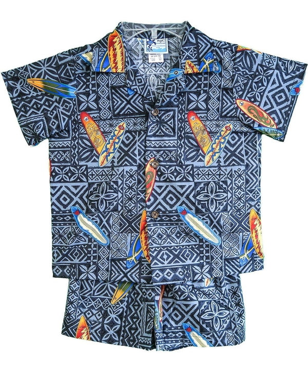 Toddler Boy's Hawaiian Clothes Set Surfer Tapa Black