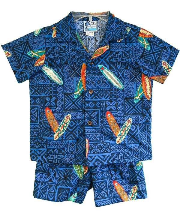 Toddler Boy's Hawaiian Clothes Set Surfer Tapa Navy