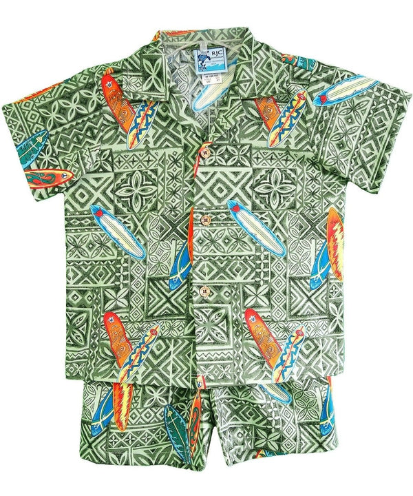 Toddler Boy's Hawaiian Clothes Set Surfer Tapa Sage
