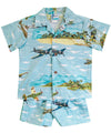 Spitfire Pacific Airplanes Toddler Boy's Hawaiian Clothes Set Blue