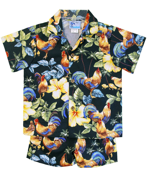 Toddler Boy's Hawaiian Clothes Set Rooster's Up Black