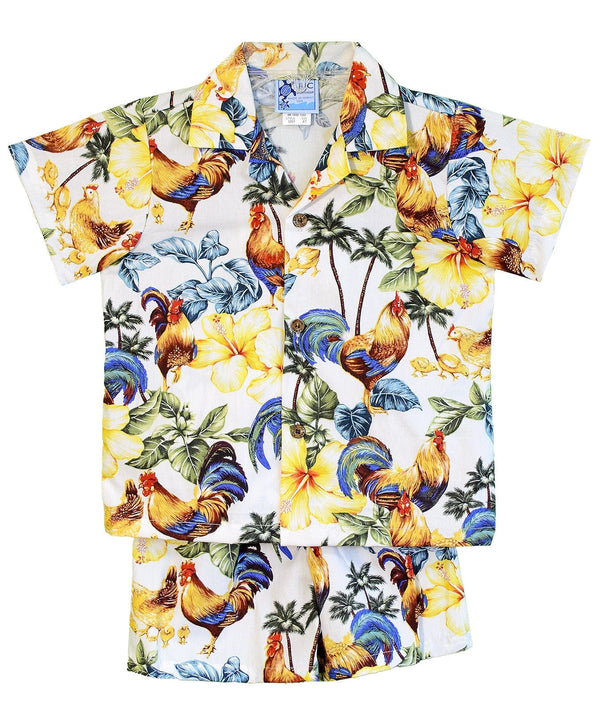 Toddler Boy's Hawaiian Clothes Set Rooster's Up White