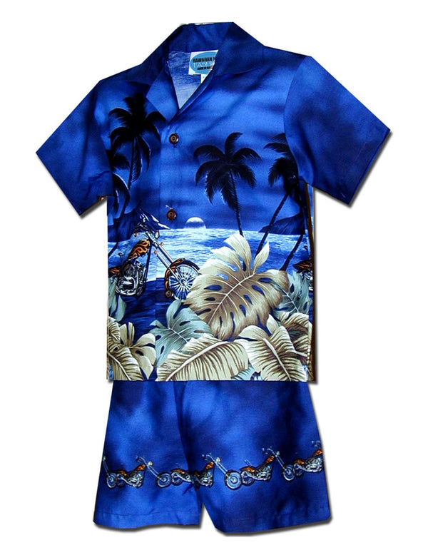 Boys Toddler Clothes Set Motorcycles Tropics Blue Pacific Legend