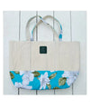 Large Tote Handbag White Hibiscus Aqua