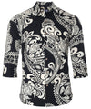 Tribal Polynesian 3/4 Sleeves Hawaiian Black Shirt Black