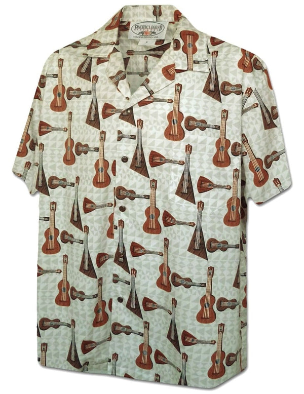 Tribal Ukulele Aloha Shirt Cream Pacific Legends