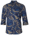 Tribal Aloha 3/4 Sleeves Hawaiian Shirt Navy