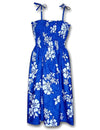 Tropical Hibiscus Smock Midi Tube-Top Dress Blue Fits XS to XL (2-16) Pacific Legend