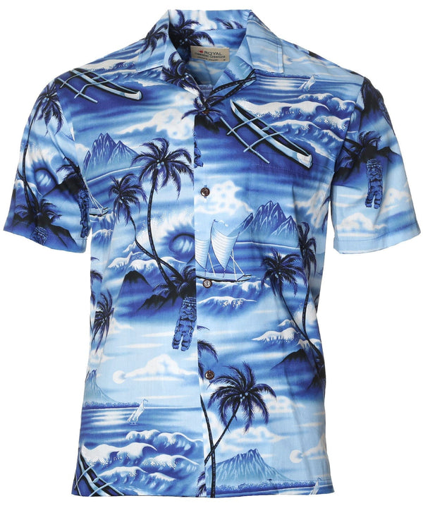 Tropical Island Diamond Tiki Hawaiian Shirt Blue