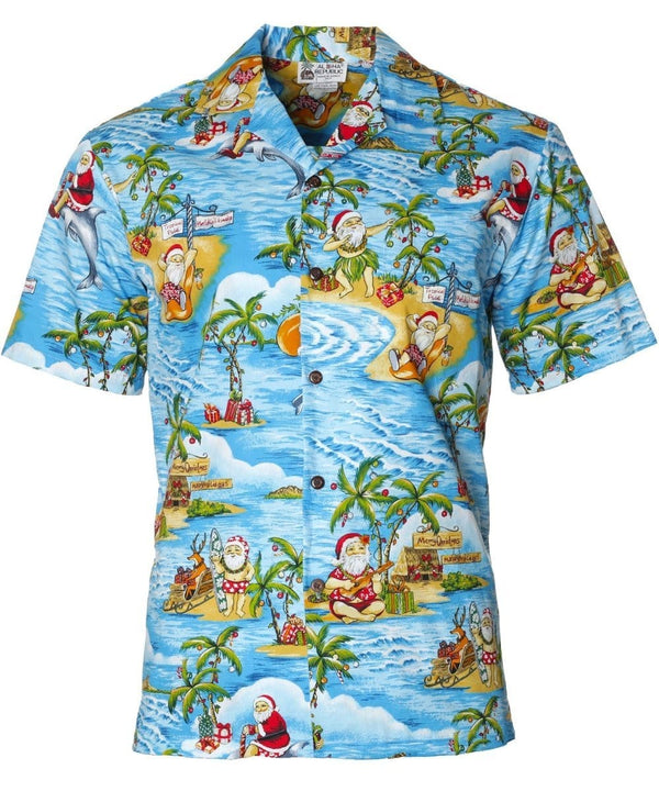 Tropical Pole Christmas Aloha Shirt Sky Blue