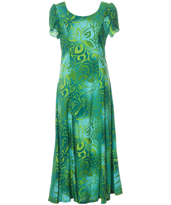 Long Maxi Cocktail Dress Tribal Tiare with Tulip Sleeves Green