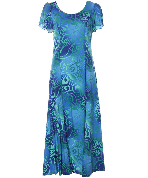 Long Maxi Cocktail Dress Tribal Tiare with Tulip Sleeves Navy