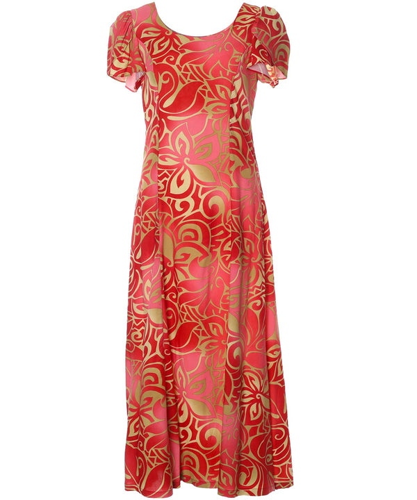 Long Maxi Cocktail Dress Tribal Tiare with Tulip Sleeves Red