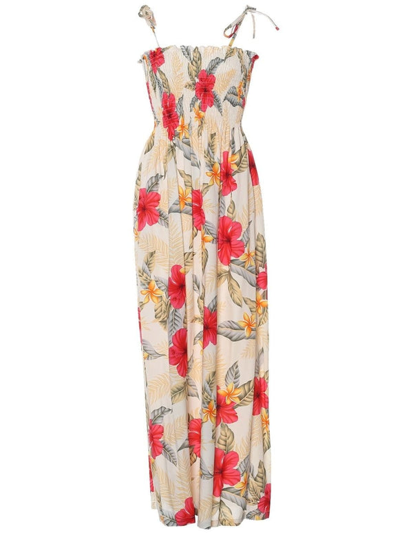 Ula Ula Hibiscus Long Maxi Smock Dress Cream Fits XS to XL (2-16)