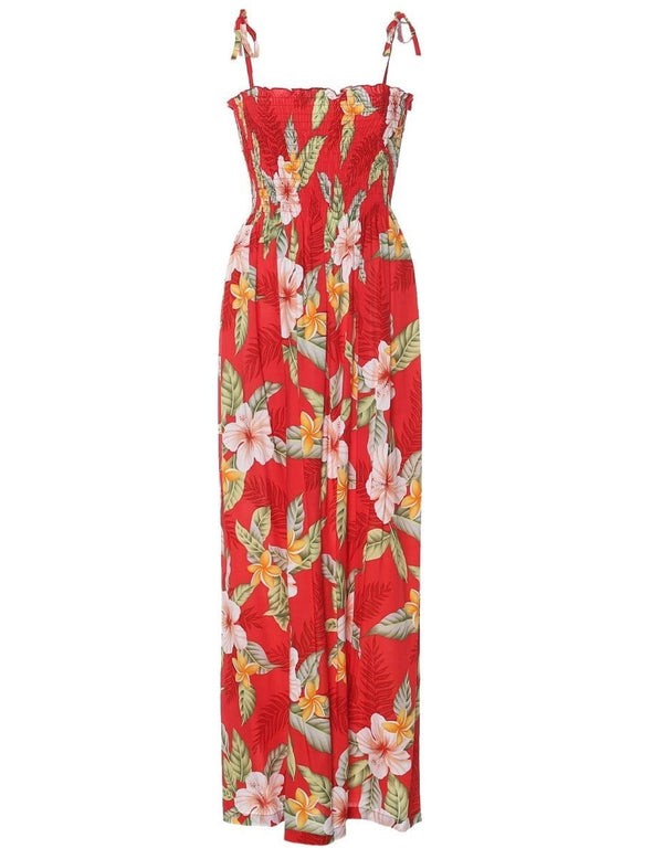 Ula Ula Hibiscus Long Maxi Smock Dress Red Fits XS to XL (2-16)