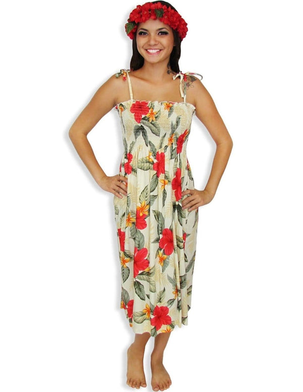 Ula Ula Hibiscus Smock Dress Cream Cream Fits XS to XL (2-16)