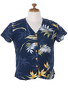 V-Neck Blouse Hawaiian Bamboo Paradise Navy