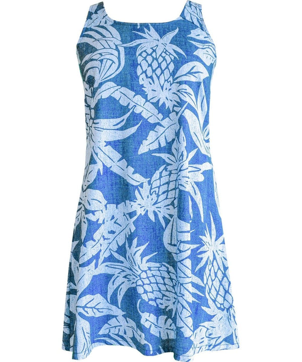 Viva Pineapples A-Line Back Cutout Dress Blue