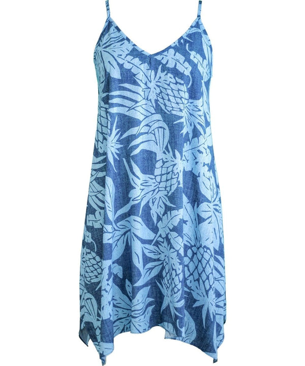 Viva Pineapples Scarf Hem Short Hawaiian Dress Blue