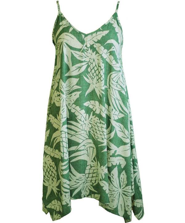 Viva Pineapples Scarf Hem Short Hawaiian Dress Sage