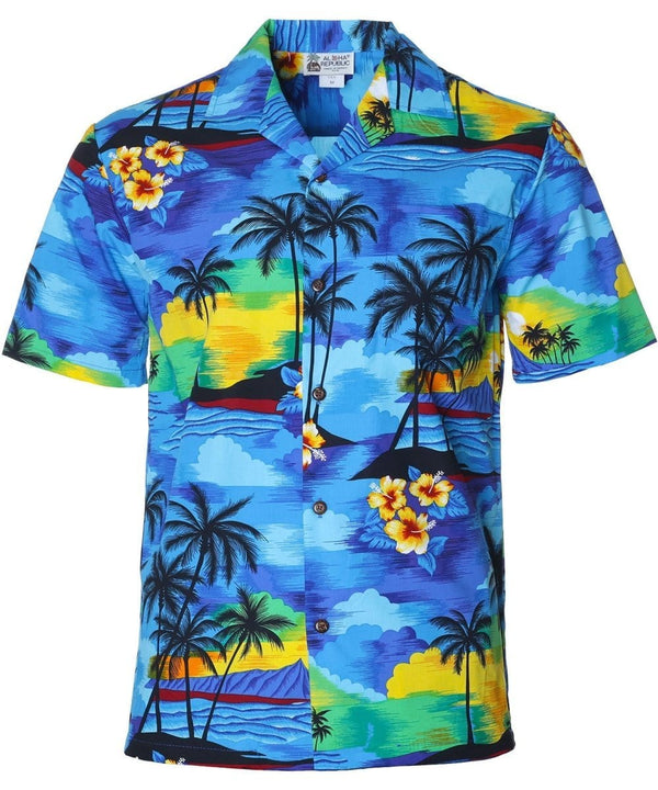 Waikiki Sunrise Aloha Shirt Blue