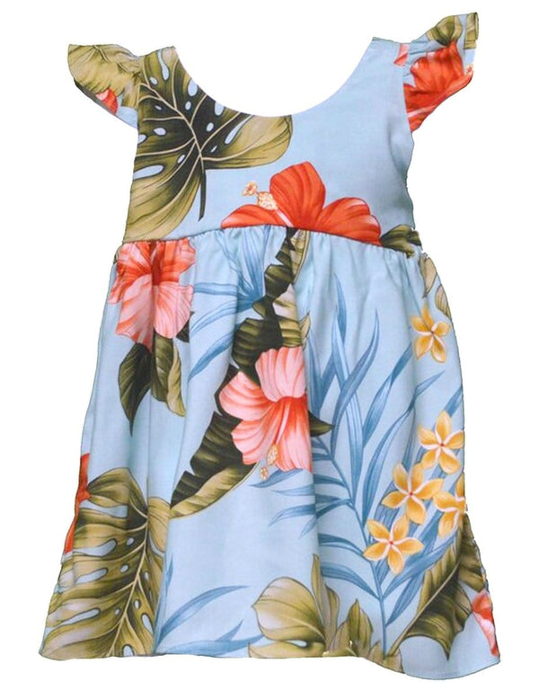Waipio Hibiscus Girl's Flower Dress Aqua
