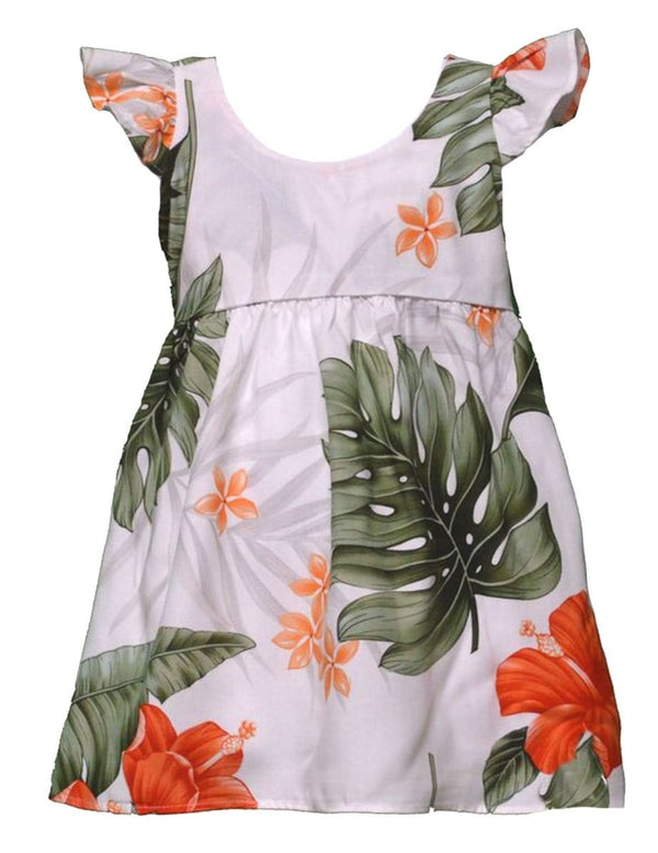 Waipio Hibiscus Girl's Flower Dress White