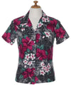Watercolor Hibiscus Hawaiian Fitted Blouse Charcoal