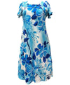 Watercolor Hibiscus Hawaiian Dress with Cap Sleeves Blue