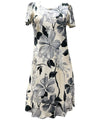 Watercolor Hibiscus Hawaiian Dress with Cap Sleeves Gray