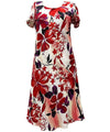 Watercolor Hibiscus Hawaiian Dress with Cap Sleeves Red