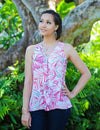 Watercolors Palms Inverted Pleat Top with V-Neck