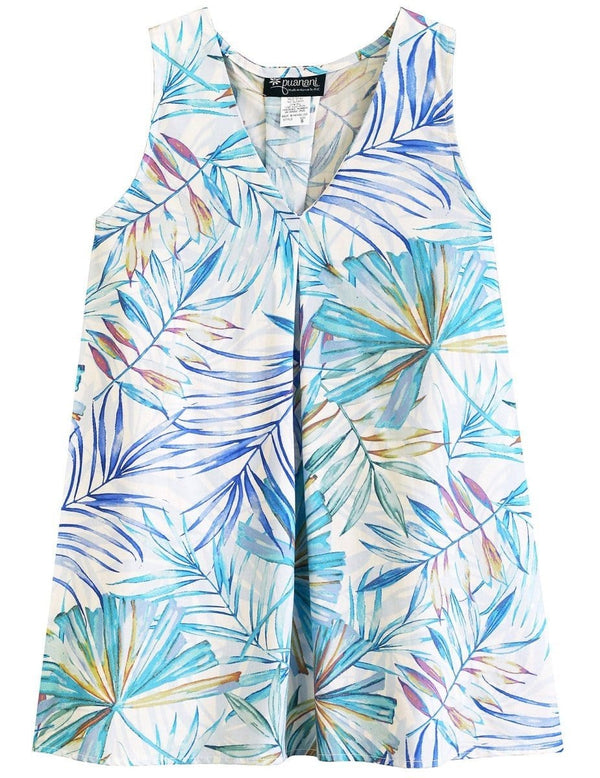 Watercolors Palms Inverted Pleat Top with V-Neck Light Blue