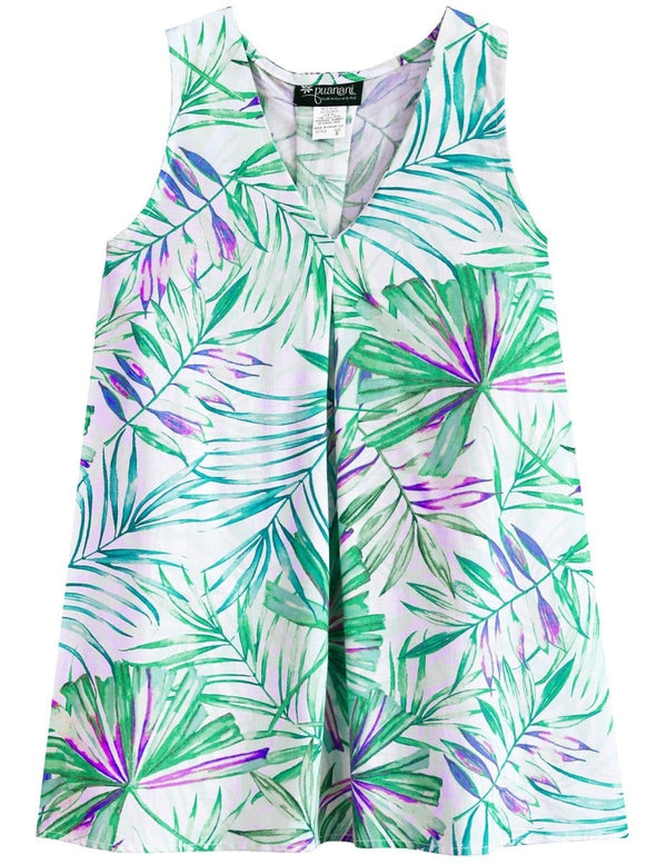 Watercolors Palms Inverted Pleat Top with V-Neck Green