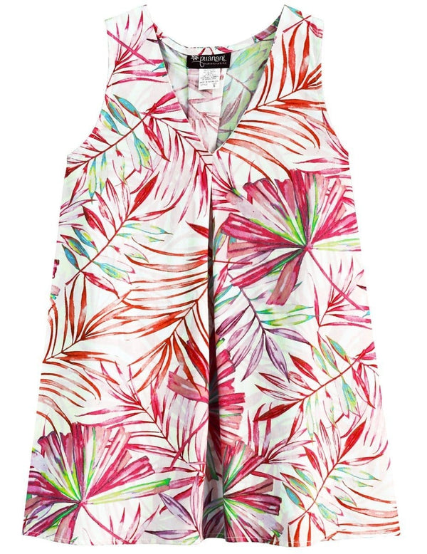 Watercolors Palms Inverted Pleat Top with V-Neck Pink