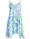 Watercolors Palms Short Hawaiian Dress with Scarf Hem Light Blue