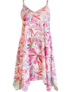 Watercolors Palms Short Hawaiian Dress with Scarf Hem Pink