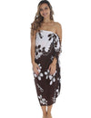 White and Brown Plumeria Flower Sarong Pareo Cover Up