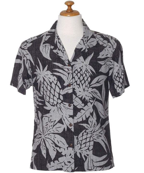 Women Camp Blouse Viva Pineapples Black