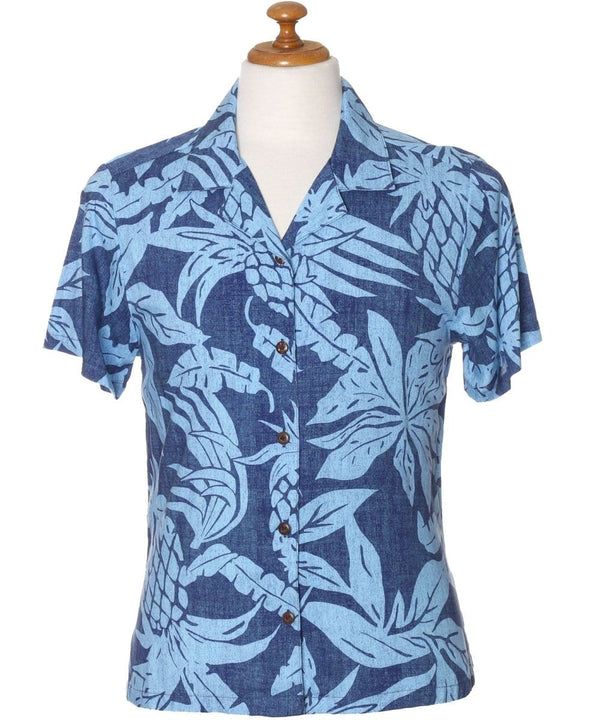 Women Camp Blouse Viva Pineapples Blue
